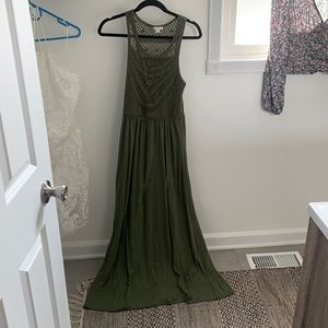 Olive green crocheted top A line Maxi Dress
